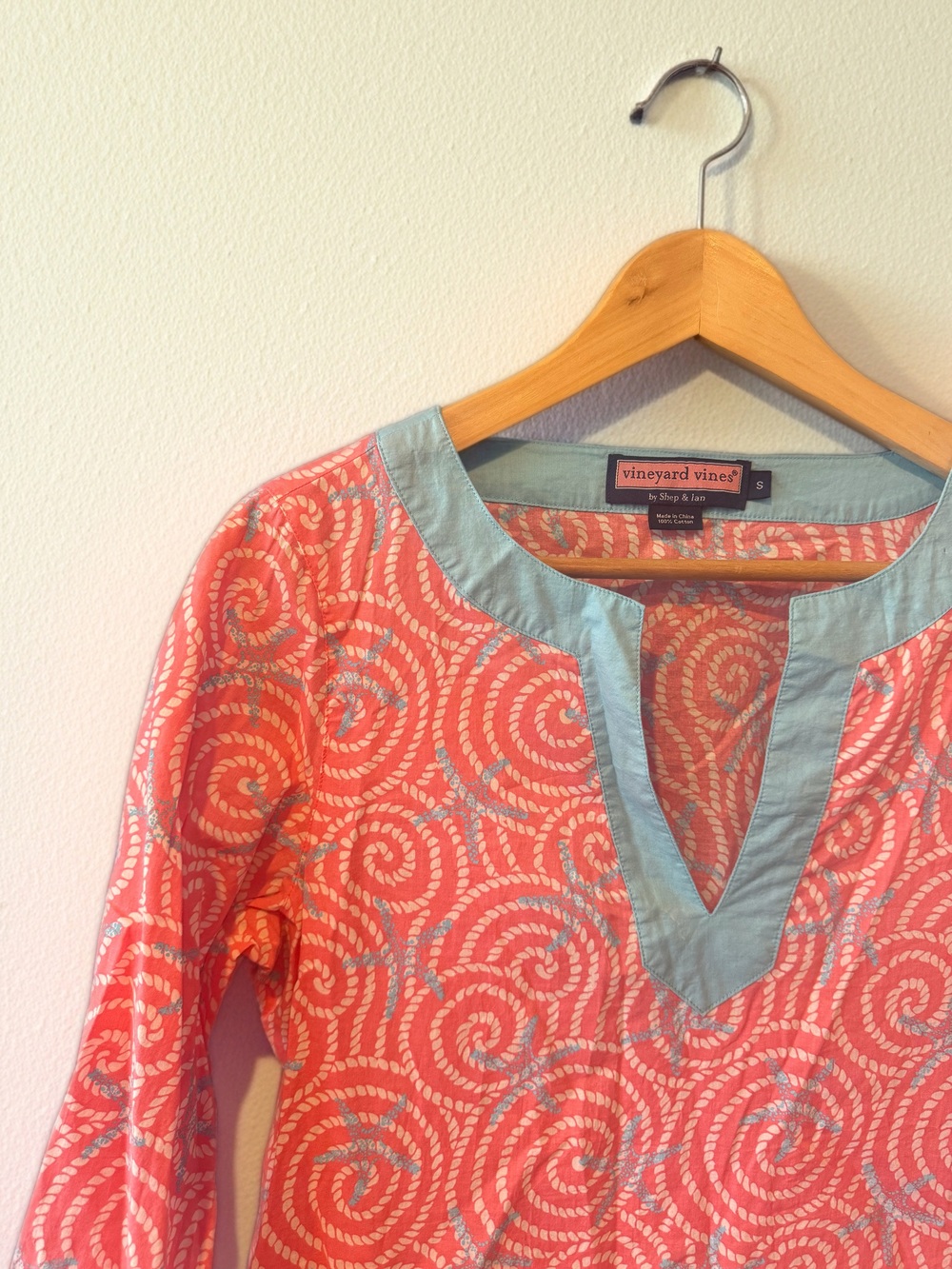 Vineyard Vines | 100% Cotton Coral + Blue Nautical Lightweight Tunic | Size S